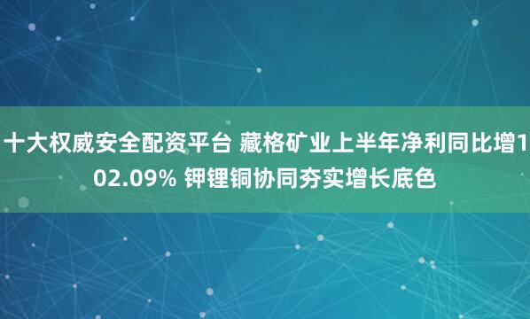 十大权威安全配资平台 藏格矿业上半年净利同比增102.09% 钾锂铜协同夯实增长底色